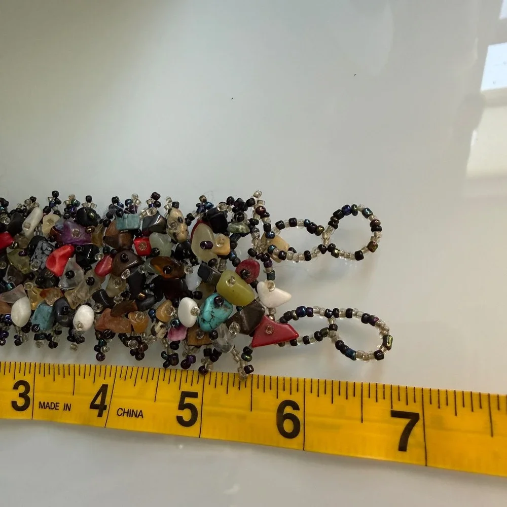 Multicolor Beaded Stone Cuff Bracelet Chunky Earthy Boho Festival Fairy Y2K‎